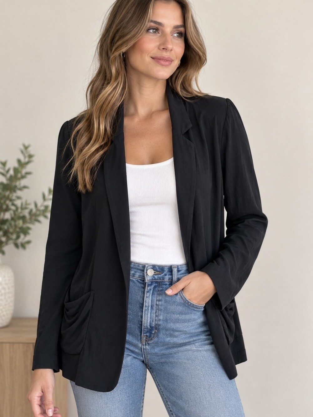 Talula Black Open-Front Blazer